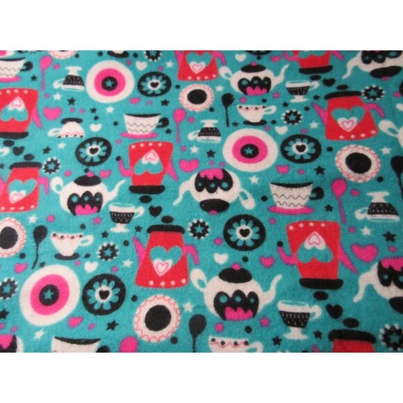 Cotton Flannel Sewing Fabric Teapots Coffee Cups Mugs Crafting Fashion 2.4 yd - Picture 6 of 8